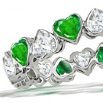 Magnificient Design: "Vibrant" Green Heart Emerald & Diamond Eternity Band in Gold