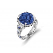 Delicate French Micro Pave Halo Rings Collection Featuring Vibrant Rainbow Colored Sapphires & Diamonds