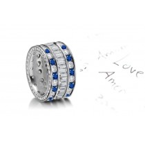 Large Sapphire & Diamond Eternity Diamond Gold Ring