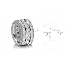 Sparkling: Stacked Trio of Round/Baguette Diamond Wedding Bands in Gold