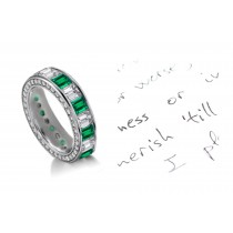 Pure Precious Sparkling: Emerald Cut Diamond & Emerald Cut Emerald Halo Eternity Gold Band