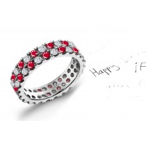 Love: Two Sparkling Rows of Ruby & Diamond Eternity Bands in Platinum 950