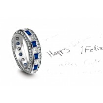 Spell Will Endure: Princess Diamond & Sapphire Halo Eternity Band in Gold