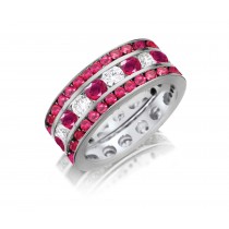 Made To Order Just For You Brilliant Round Cut Gem of Passion Ruby & Diamond Prong Set Eternity Wedding Band Rings