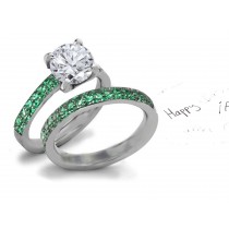 Made to Match: Blazing Gem-City French Pave' Emeralds & Diamonds Set in Rings in 14k White Gold