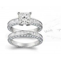 Diamond Engagement and Wedding Halo Diamond Ring and Band in Platinum and Gold