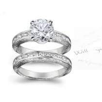 Antique Diamond Engagement & Wedding Floral Scrolls & Motifs Ring & Band in Platinum
