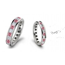 Premier Colored Diamonds Designer Collection - Pink Colored Diamonds & White Diamonds Fancy Diamond Eternity Wedding Rings
