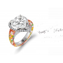 Made to Order Precision Set Pave Halo Brilliant Round & Heart Diamonds & Multi Colored Sapphire Rings
