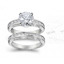 Antique Design Diamond Engagement & Wedding Floral Scrolls & Motifs Ring & Band in Platinum