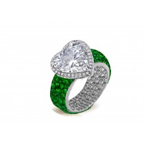 Ring with Heart Diamond & Pave Set Emeralds & White Diamonds in Gold or Platinum