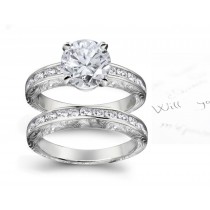 Antique Style Diamond Engagement & Wedding Floral Scrolls & Motifs Ring & Band in Platinum