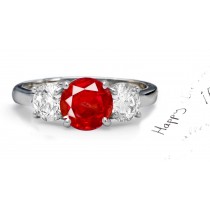 Ceylon Red Ruby Diamond Engagement Rings: Platinum rings set with two round side diamonds & sumptuous center round ruby.