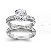 Vintage Design Diamond Engagement & Wedding Floral Scrolls & Motifs Ring & Band in Platinum