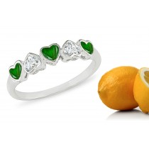 Romeo & Juliet: Bezel Set 5 Stone Heart Emerald & Diamond Half Eternity Band