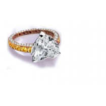 Ring with Heart Diamond & Pave Set Diamonds & Yellow Sapphires in Gold or Platinum