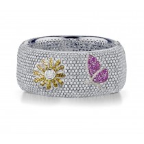 Delicate French pavee Sparkling Brilliant-Cut Round Diamonds & Vivid Multi-Colored Precious Stones Eternity Rings & Bands Featuring Butterflies, Moon & Stars