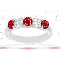 5 Stone Round Ruby & Diamond Anniversary Ring