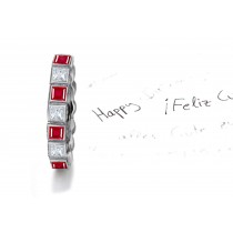 Princess Cut Ruby and Diamond Square Bezel Set Eternity Band in Gold