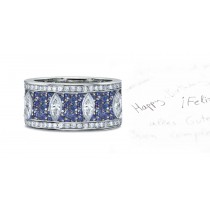 Micropavee Blue Sapphire & Diamond Special Design Open Work Navette Band