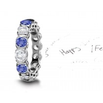 The Spell Will Endure: Blue Sapphire & Diamond Wedding Platinum Band