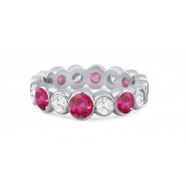 Shop Fine Quality Made To Order Round Bezel Set Diamond & Red Ruby Eternity Style Wedding & Anniversary Rings