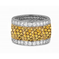 Micro pave Halo Brilliant Cut Round Diamond & Yellow Sapphire Eternity Rings