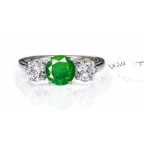 Exclusive Designs: Pretty Emerald & Diamond Three-Stone Ring in 14k White Gold 1 - 5 cts