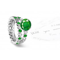 Most Renowned Emeralds: A Gold Bezel Set Treated Emerald & Diamond Eternity Engagement Ring & Womens Eternity Band