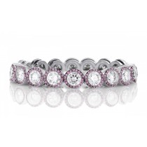 High Quality French pavee Halo Multi-Colored Sapphire & Brilliant-Cut Round Diamond Designer Eternity Rings & Bands