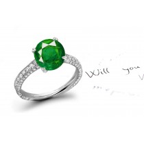IN LATEST STYLES: Green Emerald & Micropav & Halo Diamond Ring with Good Distribution of Lights and Dark