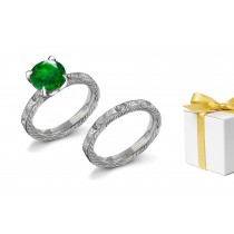 Vintage Designs: Foliat Motif Emerald & Diamond Ring & Band