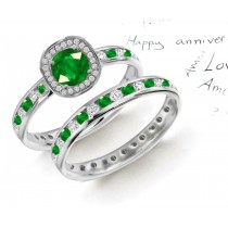 NEW PRODUCTS: 14k Gold & Platinum Emerald Diamond Halo Engagement Ring Emerald & Diamond & Emerald Band