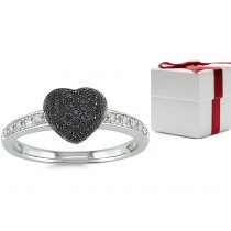 Pave Black Sapphire Heart Engagement Ring with Pave white Sapphires in 14k White Gold