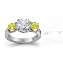 Yellow Colored Diamonds & White Diamonds Fancy Yellow Diamond 3 Stone Ring