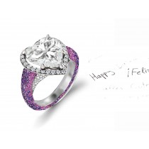 Made to Order Precision Set Pave Halo Brilliant Round & Heart Diamonds & Multi Colored Sapphire Rings