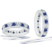 Platinum Blue Colored Diamond Eternity Full Circle Diamond Rings