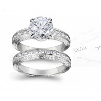 Antique Special Design Diamond Engagement & Wedding Floral Scrolls & Motifs Ring & Band in Platinum