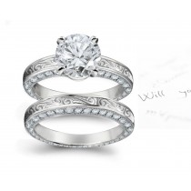 Special Design Platinum, & Diamond Ring with Floral Scrolls & Motifs Shoulders & Diamond Halo Sides