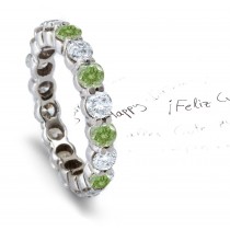 Platinum Green Colored Shared-Prong Diamond Eternity Diamond Rings