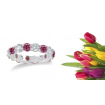 Platinum Colored Pink Red Diamond Eternity Wedding Anniversary Rings