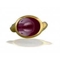 Art Nouveau Gold Bright Cherry Luscious Red Deeply Saturated Ruby Cabochon Ring