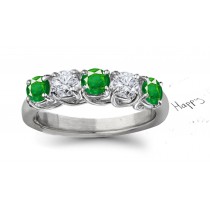 Expert Craftsmanship: Five Stone Diamond & Emerald Anniversary Ring