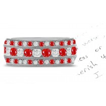 Speaking Stacked Trio of Ruby & Diamond Eternity Bands in 14k Yellow Gold 