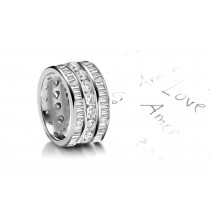 Glittering: Stacked Trio of Round/Baguette Diamond Wedding Bands in Gold