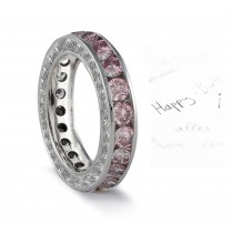 Antique Style Pink Diamond Band Sides Profusely Engraved with Scroll, Floral & Leaf Motifs