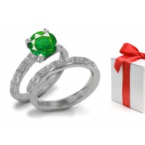 Extraordinary Brilliance: Shining Sculptured Mountain Burnish Set Emerald & Diamond Ring in 14k White Gold 