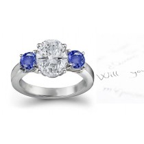 Wonderful & Miraculous: 3 Stone Sapphire With Diamond Women's Ring Size 3 to 9