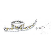 Alternating Rows of Yellow Colored Diamonds & White Diamonds Fancy Yellow Diamond Bracelet and Necklace
