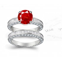Matched or Graduated: Classy Round 1.0 Carat Ruby & Baguette Diamond & Ruby Accent Ring & Gold Band Refer A Friend & Save Everyday